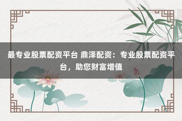最专业股票配资平台 鼎泽配资：专业股票配资平台，助您财富增值
