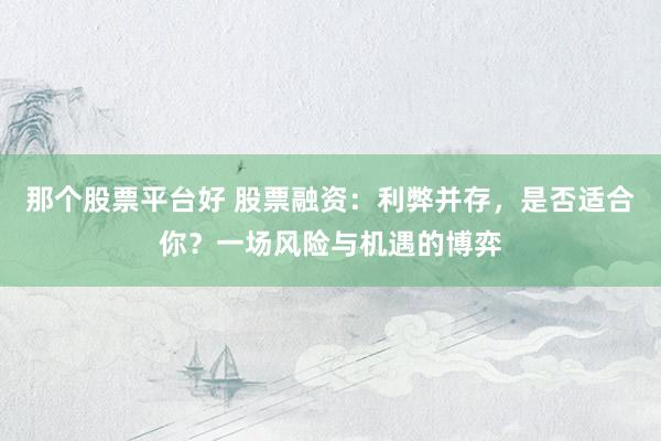 那个股票平台好 股票融资：利弊并存，是否适合你？一场风险与机遇的博弈