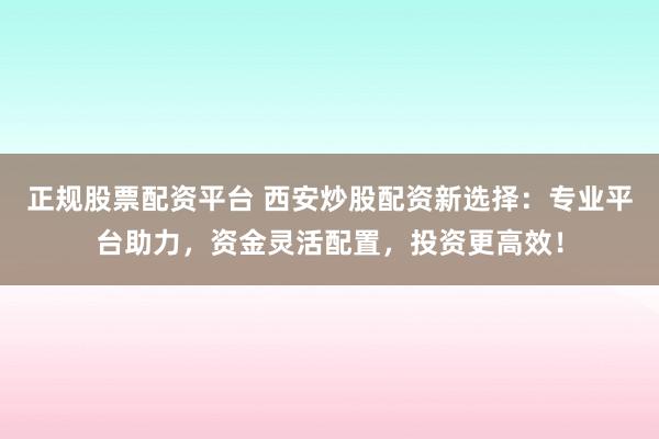 正规股票配资平台 西安炒股配资新选择：专业平台助力，资金灵活配置，投资更高效！