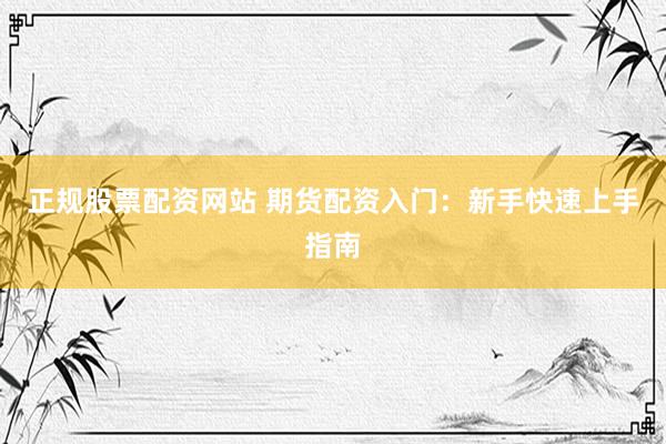 正规股票配资网站 期货配资入门：新手快速上手指南