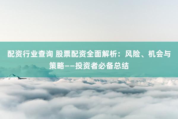 配资行业查询 股票配资全面解析：风险、机会与策略——投资者必备总结