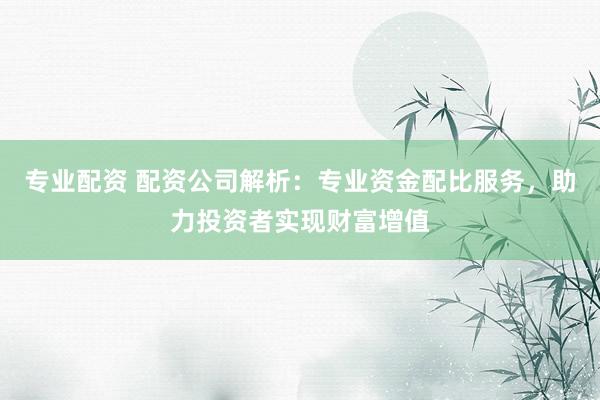 专业配资 配资公司解析:专业资金配比服务,助力投资者实现财富增值