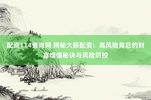 配资114查询网 揭秘大额配资:高风险背后的财富增值秘诀与风险防控